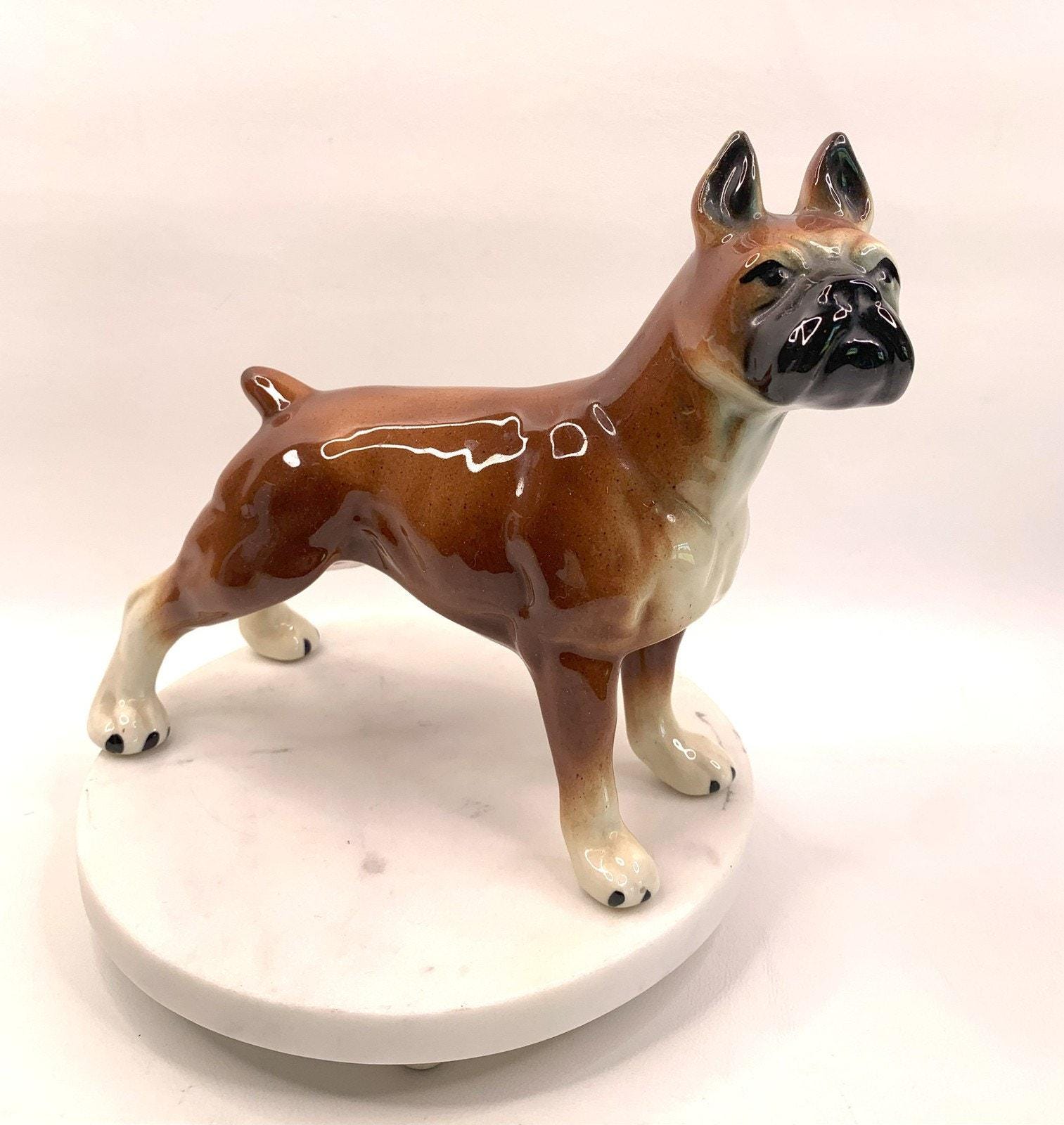 ヴィンテージ ボクサー犬フィギュア 8インチ 手描き ブラウン