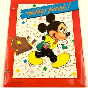 Pasta de bolso escolar vintage Walt Disney Mickey Mouse EUA década de 1980