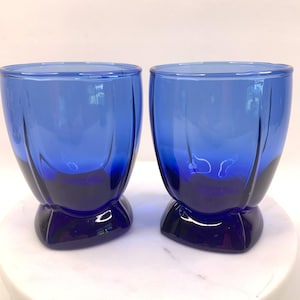 Anchor Hocking Berkley Cobalt Blue Double Old Fashion Glasses 4&quot; Set of 2