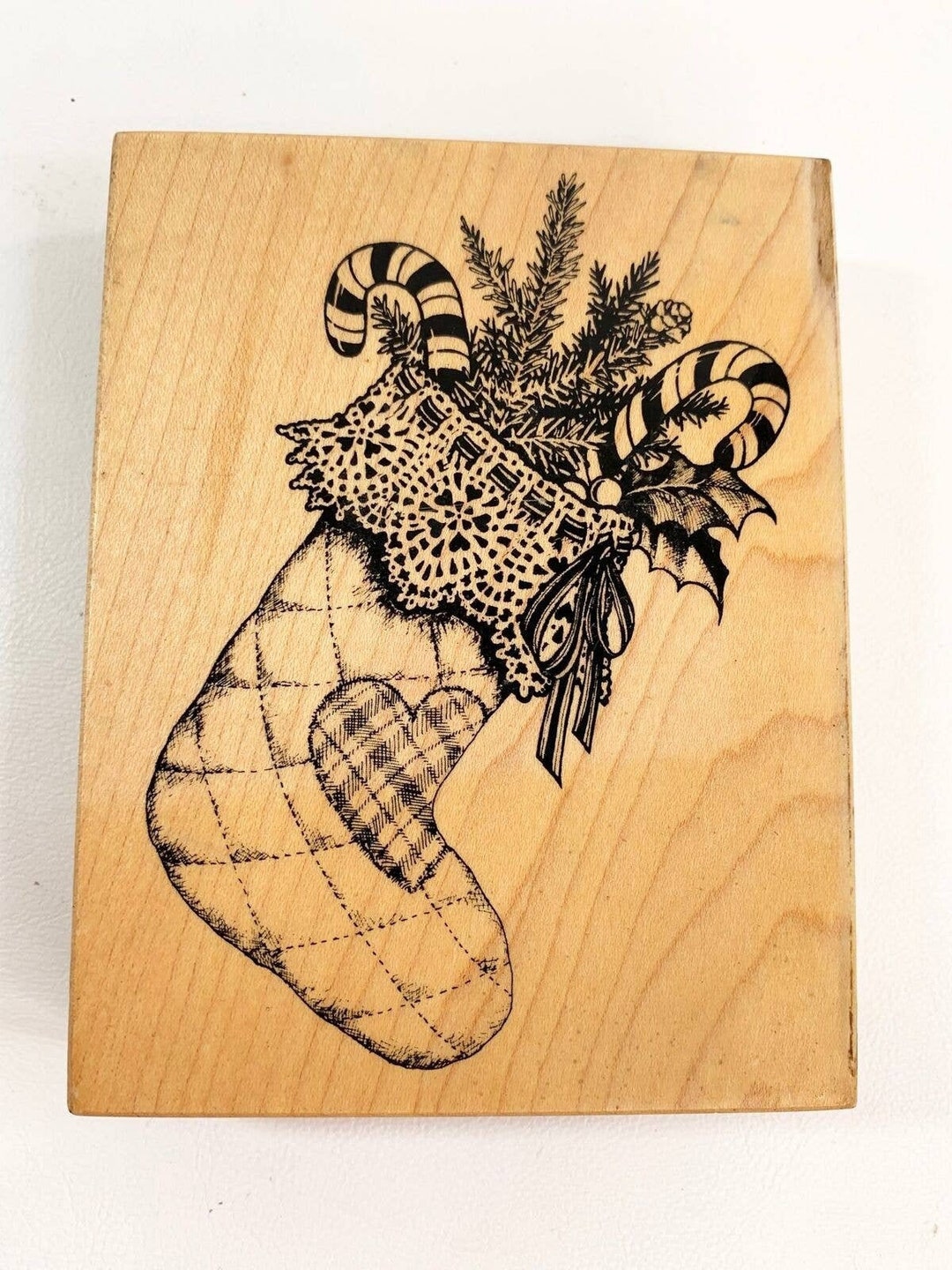 PSX Rubber Stamp Christmas Stocking Quilted Heart Candy Canes Etsy