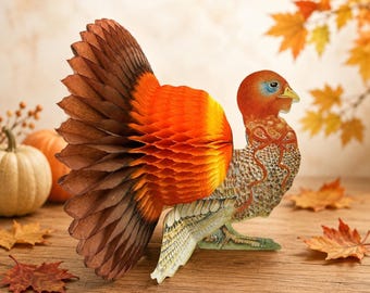 Vintage American Greetings Honeycomb Turkey Thanksgiving Decoration 12" Table Centerpiece