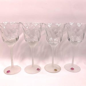 Romanian Frosted Stem Wine Glasses Swirl Bowl Elegant Vintage Stemware Set of 4