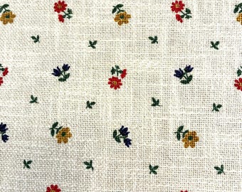 Vintage Austrian Floral Linen Cotton Tablecloth 54x108 Banquet Size Cottagecore Farmhouse Table Linen Lace Trim