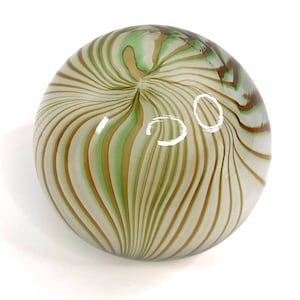 Large Studio Art Glass Paperweight  Encased Swirl Design in Gold & Green Home Decor