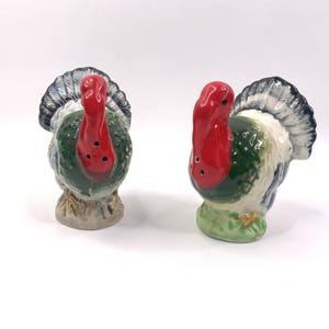 Vintage handgeschilderde keramische kalkoen zout- en pepervaatjes Japan Thanksgiving Decor
