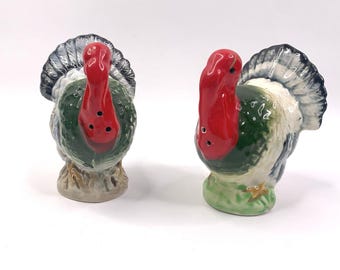 Vintage Hand Painted Ceramic Turkey Salt & Pepper Shakers  Japan Thanksgiving Decor