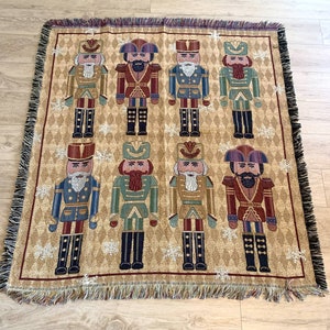 Christmas Nutcracker Tapestry Throw  Woven Holiday Blanket, 48x54