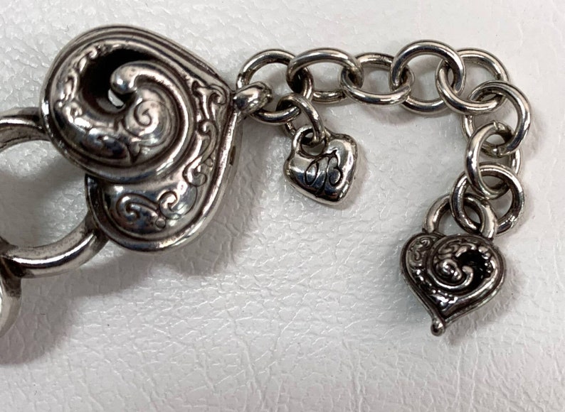Brighton Chunky Puffy Heart Link Bracelet Silver Plated Retired Vintage Designer Jewelry image 4