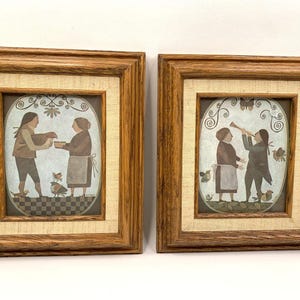 Vintage R. Davey American Folk Art Prints Framed Wall Art Primitive Home Decor