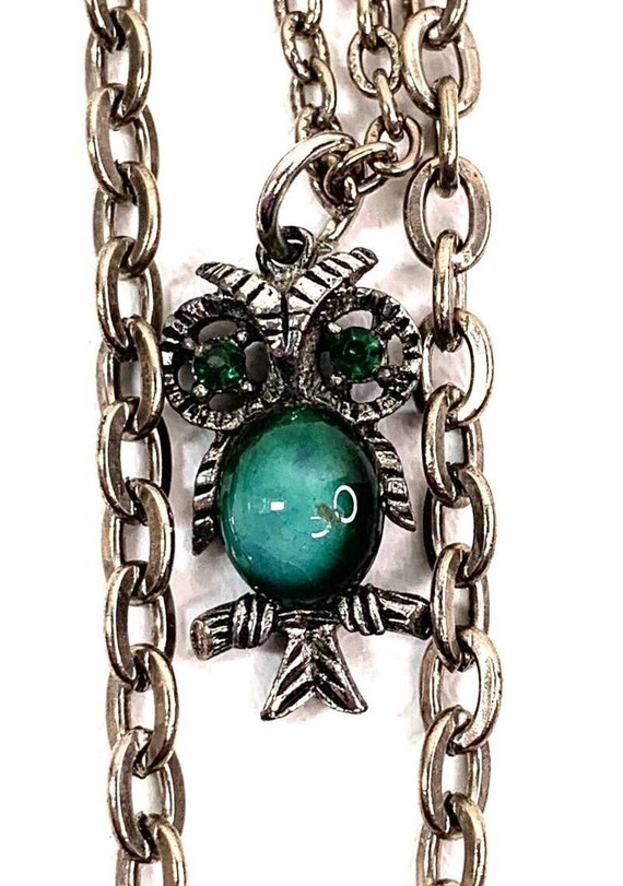 Vintage MCM Green Jelly Belly Double Owl Pendant … - image 3
