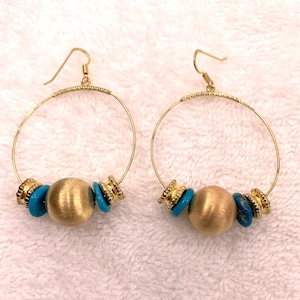 Veronese 18K Clad Sterling Turquoise Pierced Hoop Earrings Made In Italy