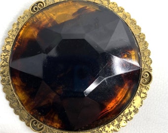 Vintage Freirich Victorian Revival Faux Tortoiseshell Brooch  Retro Costume Jewelry Collectible Pin