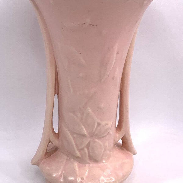 Vintage Nelson McCoy Pottery Double Handle Flower Pattern Vase Pink