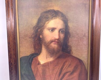Vintage Framed Jesus Christ Portrait Religious Christian Wall Art