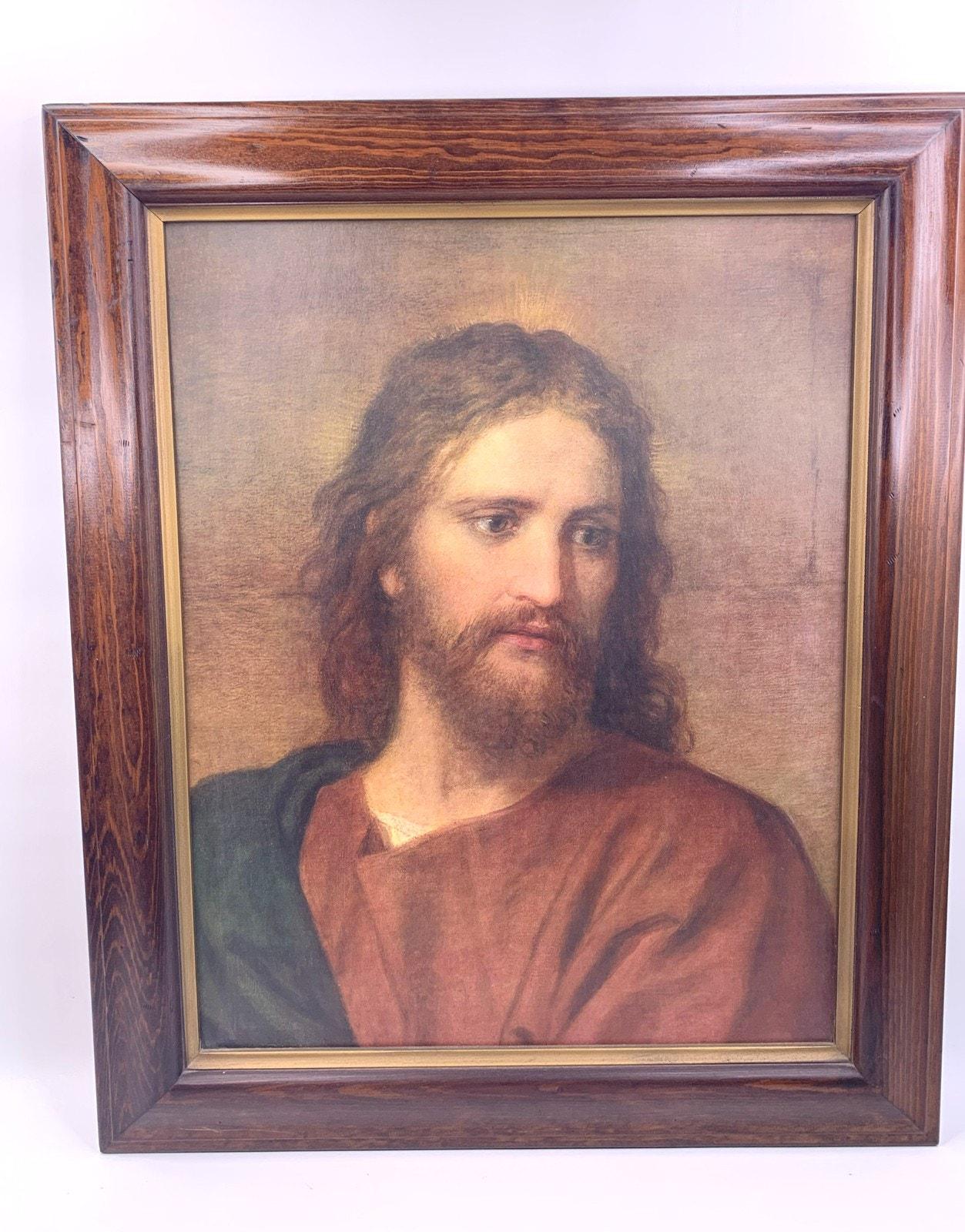 ヴィンテージ額入りイエス・キリスト肖像画 宗教的キリスト教壁アート