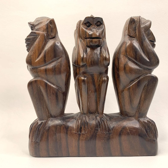 ヴィンテージ木製三猿の置物：見ざる装飾 - Etsy 日本