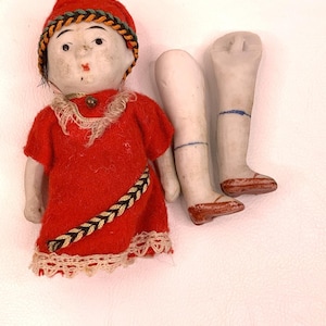 Vintage Japan Bisque Jointed Doll Chinese Boy Hand Painted Toy 5&quot;