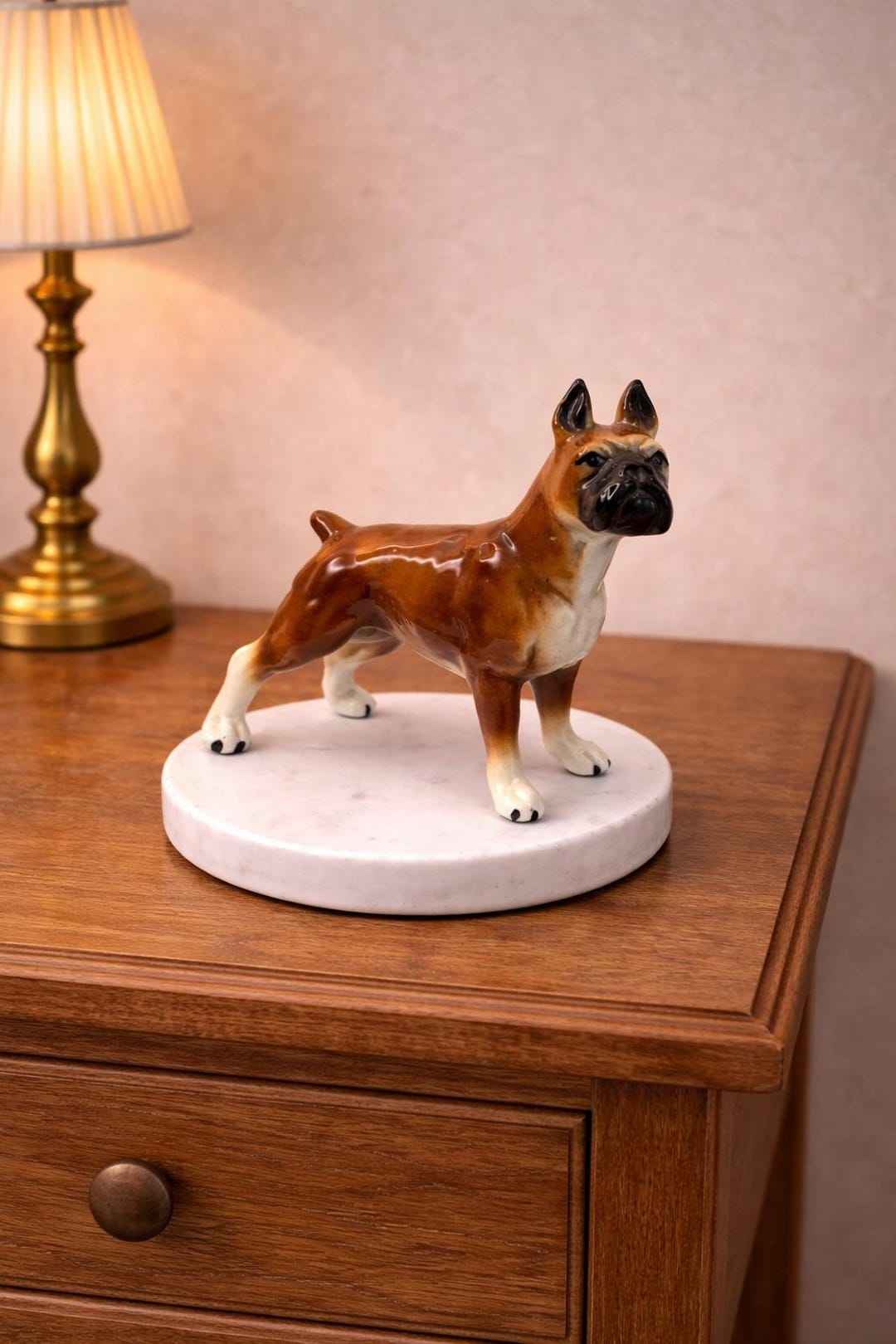 ヴィンテージ ボクサー犬フィギュア 8インチ 手描き ブラウン