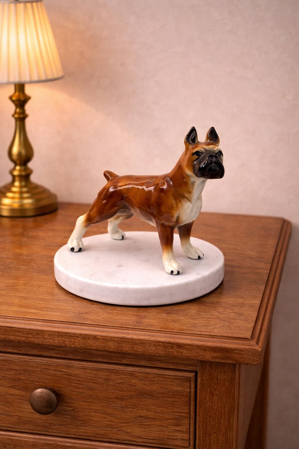 ヴィンテージ ボクサー犬フィギュア 8インチ 手描き ブラウン