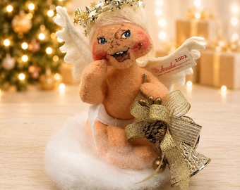 Annalee 2002 Sitting Angel Cloud Bells 6" Vintage Christmas Doll Holiday Figure