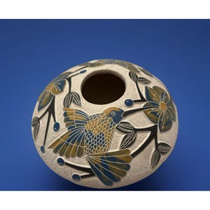 Mata Ortiz Pottery Noberto Quintana Hummingbirds Flowers Sgraffito Art Mexican