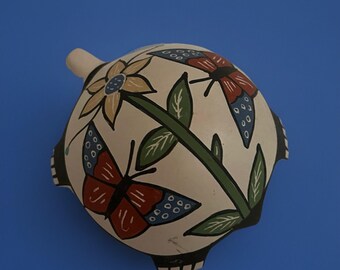 Mata Ortiz Pottery Turtle Butterfly Flower Design Martha Hernandez Art Mexican