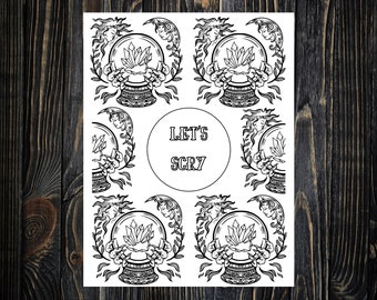 Let's Scry Coloring Page -- Adult Coloring Page -- Witchy Coloring Page -- Printable Coloring Sheet