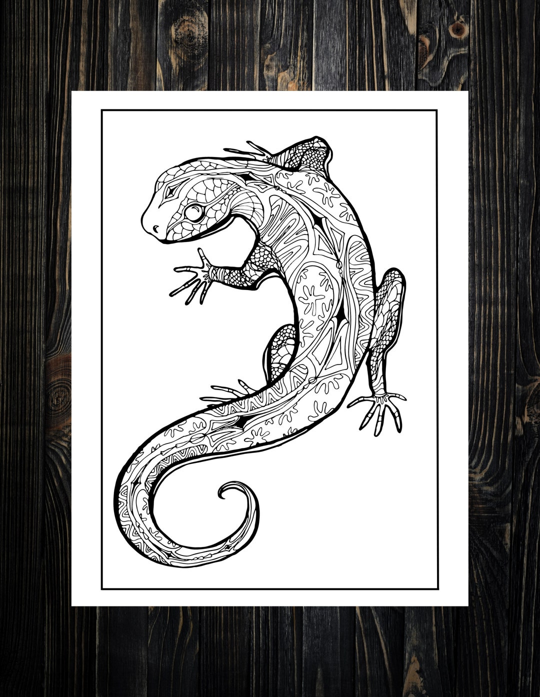 Lizard Coloring Page -- Adult Coloring Page -- Printable Coloring Page ...