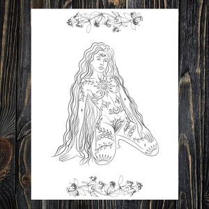 Mutter Erde Malseite -- Ausmalseite für Erwachsene -- Goddess Coloring Page