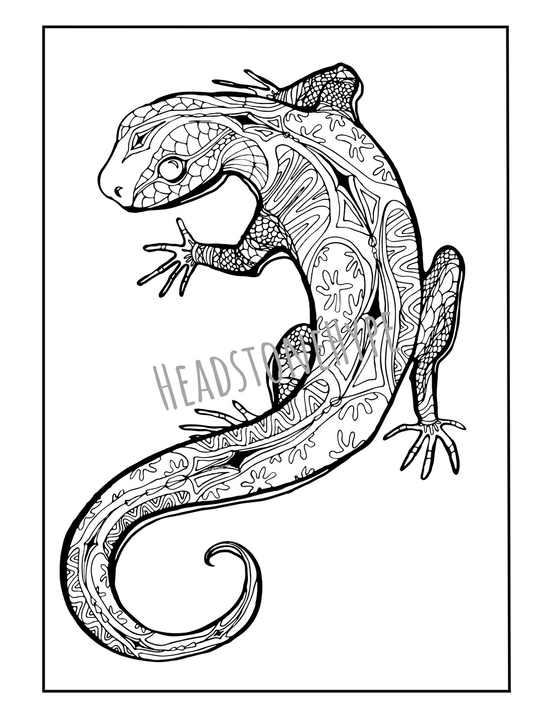 Lizard Coloring Page -- Adult Coloring Page -- Printable Coloring Page ...