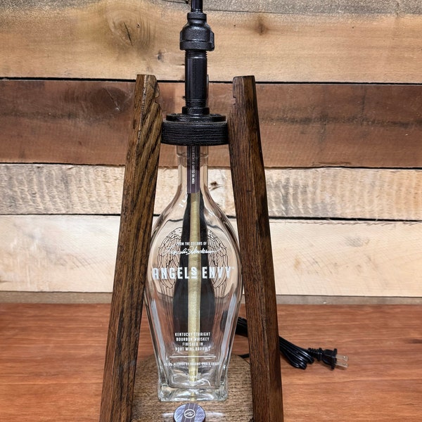 Barrel Stave and Angel's Envy Bourbon Bottle desk/table lamp