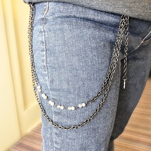Cadena para cinturón y pantalón con labradorita de Black Witchy, cadena para billetera, moda de los años 90