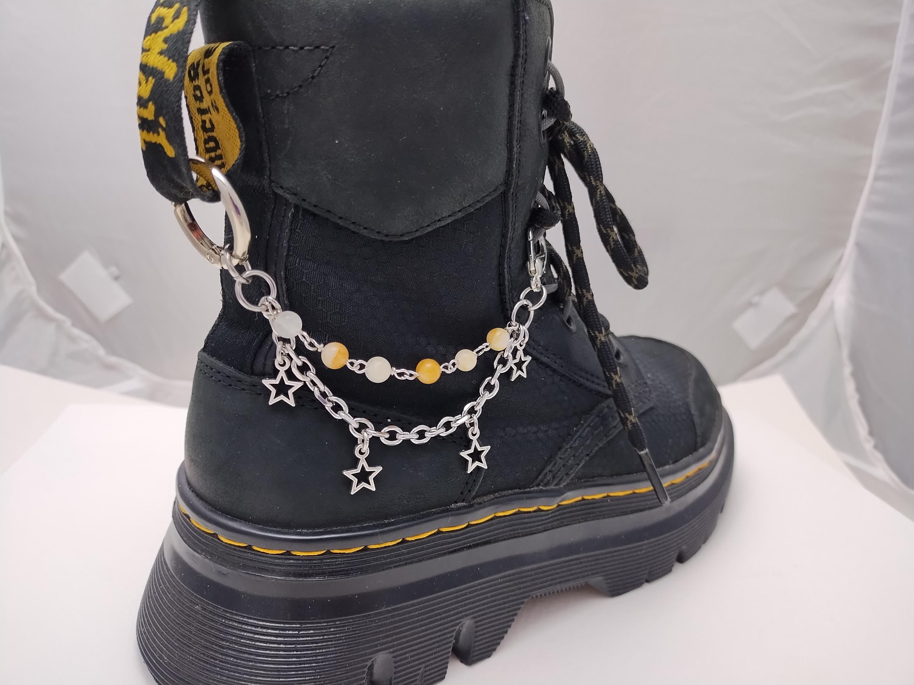 Stars With Golden Healer Beads Stainless Steel Boot Chain - Etsy