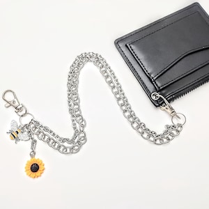 Cadena para billetera con diseño de abeja y girasol, cadena para cinturón, cadena para pantalón, cadena doble de los años 90