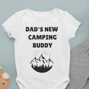 Daddy&#39;s new camping buddy onesie,  baby bodysuit, camping baby shower, gift for baby shower, mountain baby shirt, cute camping shirt,