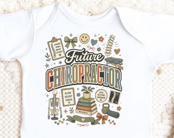Future Chiropractor Baby Bodysuit, Vintage Collegiate Typography, Chiropractic Doodles, Healthcare Gift