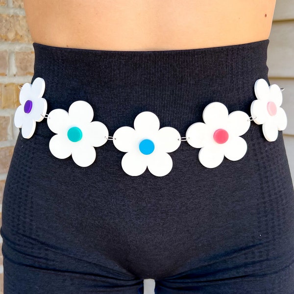 Daisy Belt (festival belt, rave belt, rave kandi, flower belt, festival accessory, festival jewelry, rave jewelry, 70s accessory, EDC)