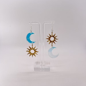 Sun & Moon Earrings (festival jewelry, rave earrings, celestial earrings, nature jewelry, edm accessory, gold earrings, acrylic, kandi)