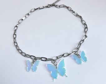 Butterfly Necklace (rave jewelry, EDM accessory, rave necklace, butterfly choker, festival jewelry, kandi, acrylic jewelry)