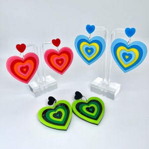 Powerpuff Girl Heart Earrings (90s earrings, powerpuff girls, 90s cartoons, Y2K accessory, festival earrings, rave jewelry, kandi)