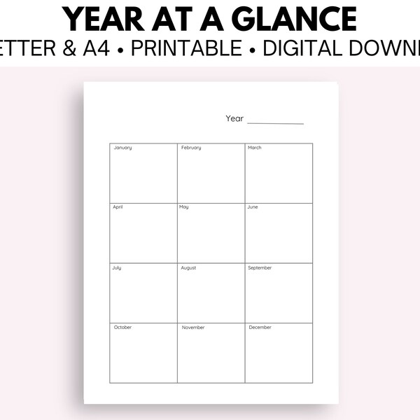 One Page Full Year Calendar - Etsy
