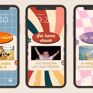 Pacchetto di 6 sfondi per iPhone con meme retrò / Design retrò con meme / Sfondo per la schermata di blocco iOS 18