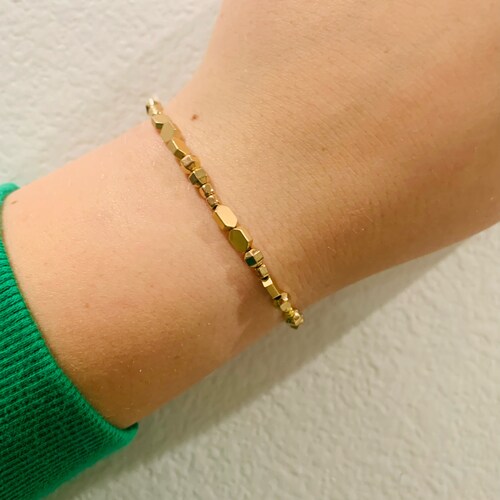 Green Gold Seed Bead Bracelet Beaded Bracelet Stretch Etsy