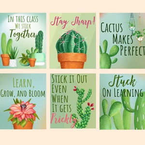 Kaktus Thema Klassenposter, Klassendekor, Lehrer druckbare Poster, positive Poster digitaler Download, Sukkulenten Themen druckbar
