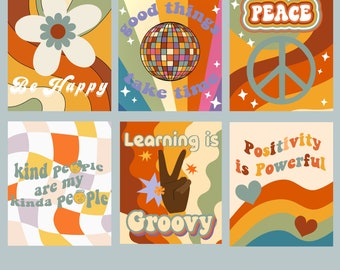 Retro klassposters, klassdekor, utskrivbara läraraffischer, digital nedladdning av groovy-affischer, retro vibbar-tema, utskrivbart med groovy-tema