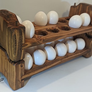 Countertop Egg Holder | Interlocking, Stackable | Will Not Slip Apart when Stacked | All Natural Food Safe Finish | One Unit Holds a 12 Eggs