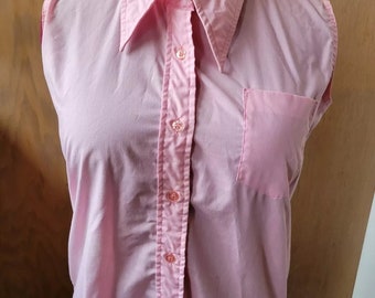 Top con cuello VTG de los años 70, blusa rosa sin mangas con botones de K-Mart, chaleco de poliéster de algodón casual ligero para mujer, unisex, primavera, verano