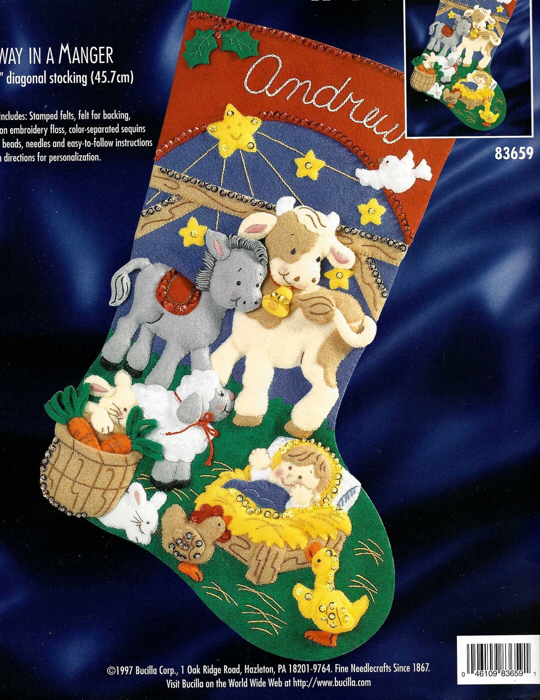 Vintage BUCILLA Felt Stocking Kit 83659 Away in a Manger 1997 Christmas