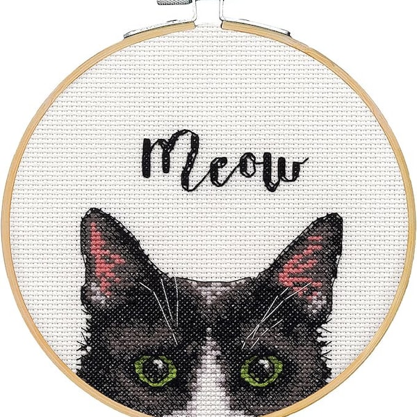 Dimensions 6" Meow Counted Cross Stitch Kit Cat But Kitten Pattern Printed Small Black Cat Halloween Hoop Christmas DIGITAL DOWNLOAD Black