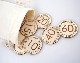 Personalized Kids Screen Time Tokens, Kids Game Tokens, Screen Time Credits, Wood Token